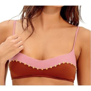 Vix Colorblock Pink Orange Gold Bead Bikini Top Size Small